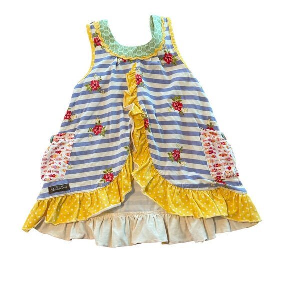Matilda Jane Girls Ruffle Sleeveless Top Blue Striped Floral Yellow Size 4 - Picture 4 of 7